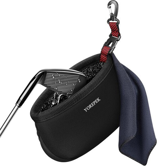 YOREPEK Golf Club Cleaner Bag with Towel, 360° Rotating Clip Golf Ball Washer, Club Washer with Zipper Pocket, Golf Bag Accessories for Men, Golf Gifts, Black