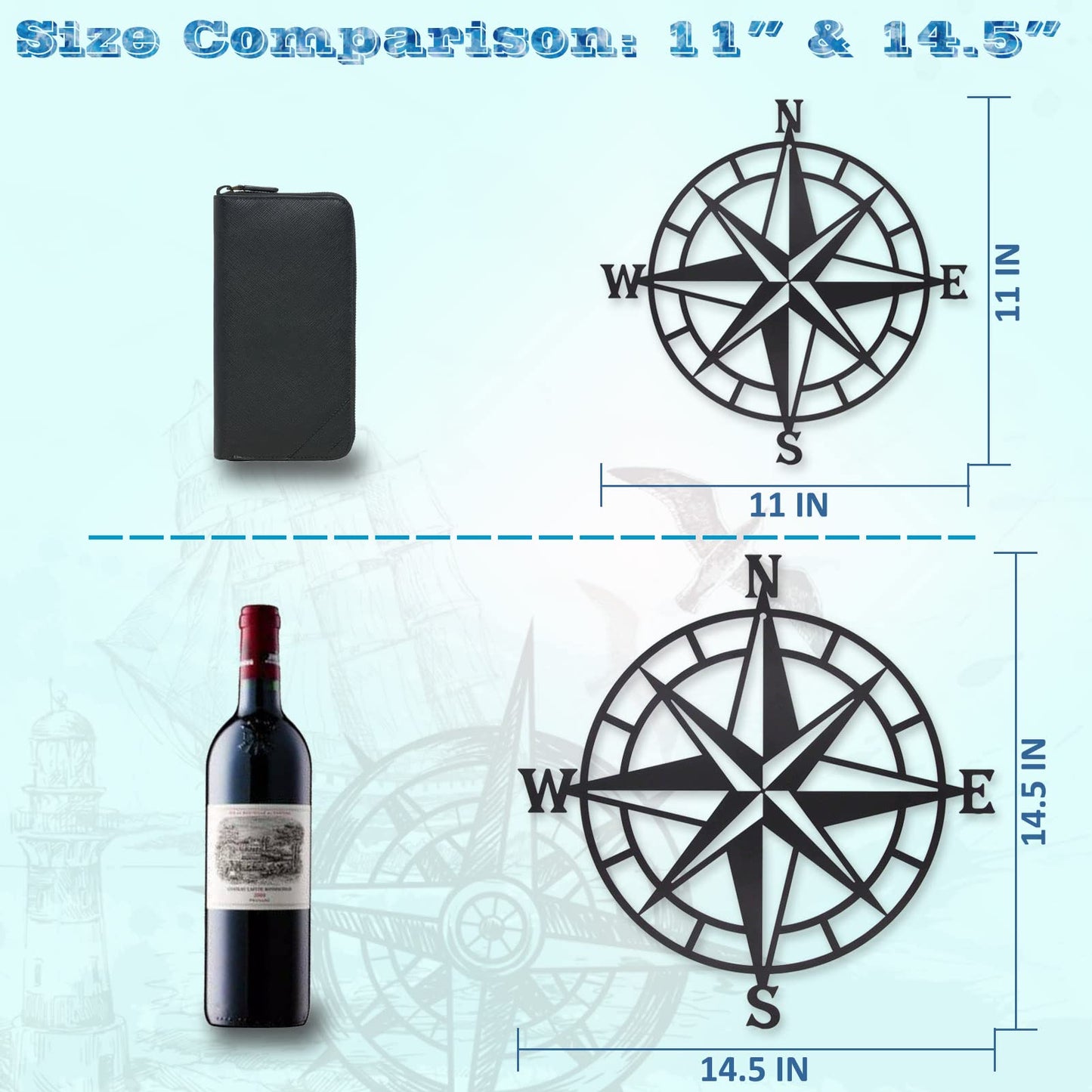 Resama Black Metal Décorative Nautical Compass Wall Decor, Indoor or Outdoor Wall Hanging Art Perfect for Beach