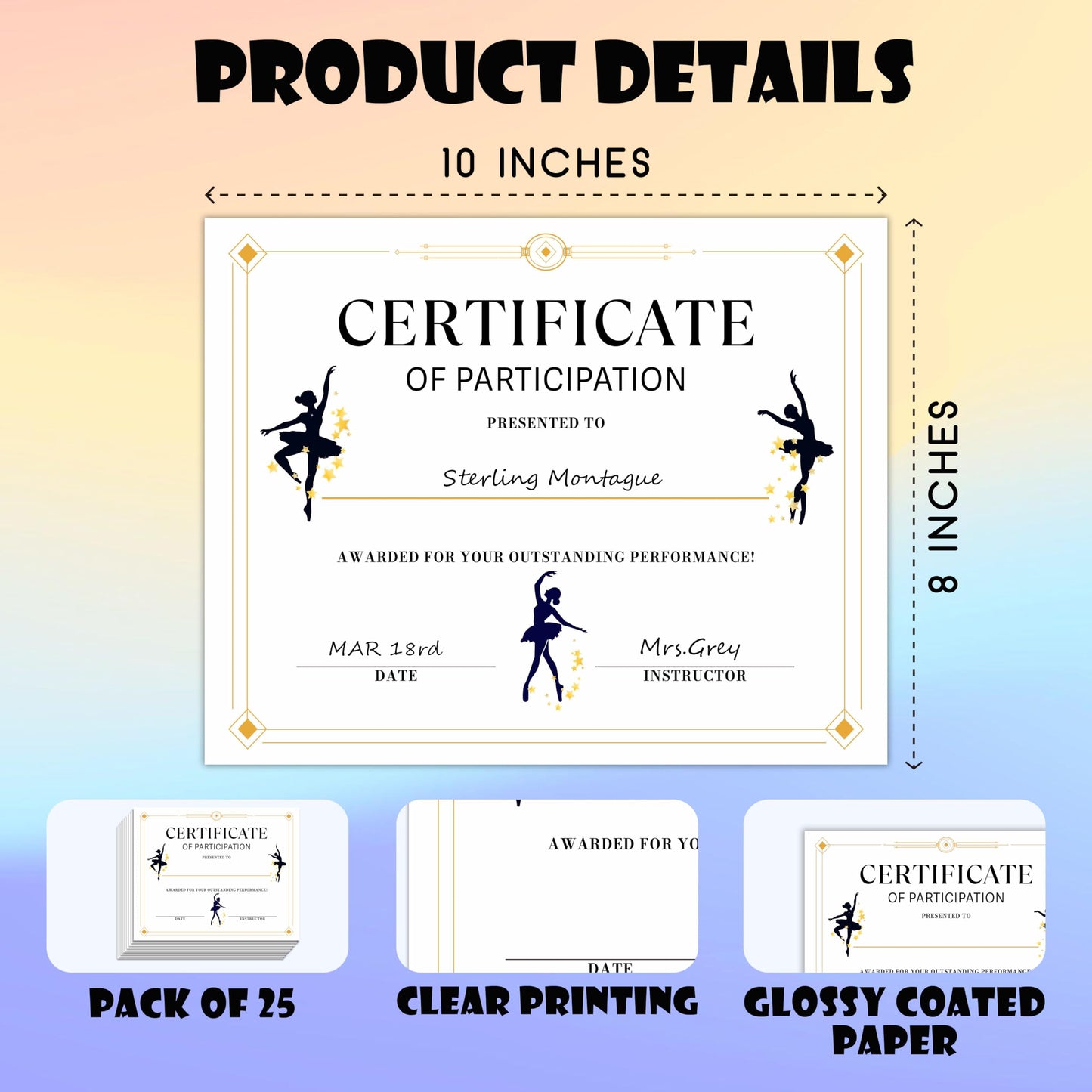 Certificate of Participation, Dance Theme Award Paper, Set of 25 Lesson Graduation Diploma Achievement, Training Certificates of Completion, Recognition for Honor Student Kid, 14