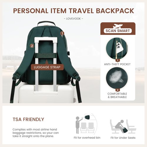 LOVEVOOK Laptop Backpack for Women with Pouch Pocket for Large Capacity Cup,17 Inch Laptop Computer Bag Travel Backpack Purse,Waterproof Work Business Backpack College Teacher Bags,Dark Green