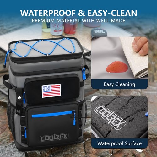 COOLREX COOLREX Large Backpack Cooler Black 36 Can Cooler Backpack with 2 Insulated Compartments Leak Proof Waterproof Travel Backpack, Camping Beach Picnic Lunch Thermal Bag for Women and Men