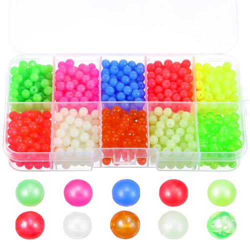 QfwdfcTrenz 1000 Pcs 5mm Fishing Beads Accessories Set, Round Float Glow Fish Line Beads Hard Plastic Fishing Rig for Freshwater and Saltwater Fish Mix 10 Colors
