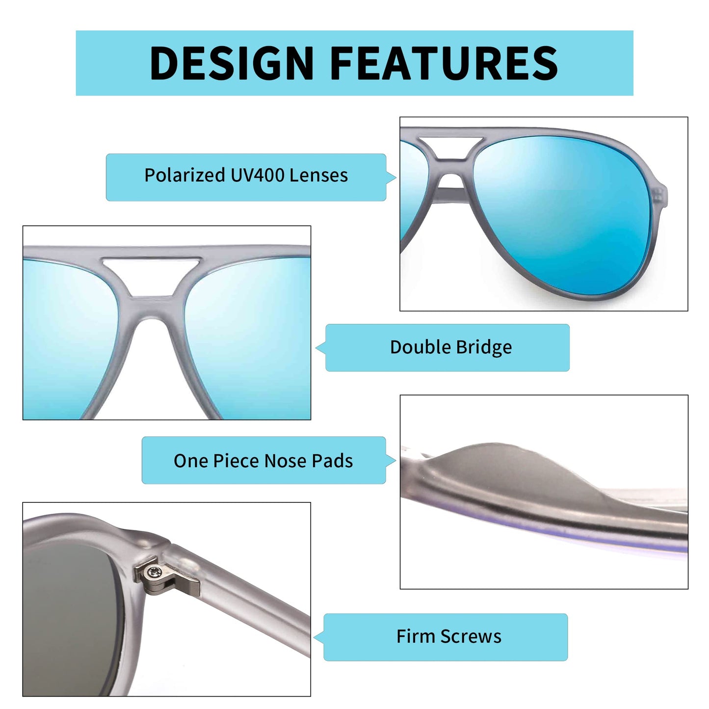 JIM HALO Polarized Aviator Sunglasses Men Women Oversize Plastic Driving Glasses (Matte Transparent Frame/Polarized Blue Lens)