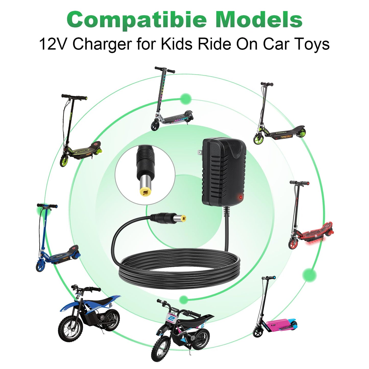 12V Kids Ride On Charger for Razor Power Core E90 E95 Electric Scooter Black Label Powercore E90 E95 MX125 Dirt Rocket 12V Kids Ride on Car Toys Car Charger
