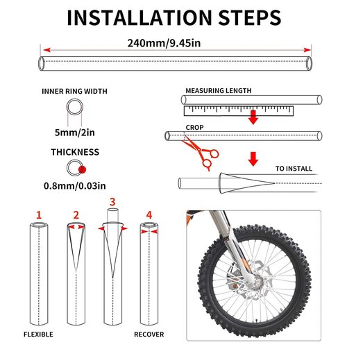 PSLER 72 PCS White Spoke Skins Spoke Covers Trim Wrap Cover Decoration Protector Pipe Motorcycle Motocross Pit Dirt Bike Aaccessories