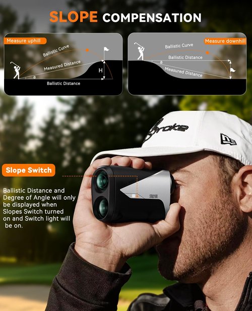 SUNPOW Golf Rangefinder with Slope, 1000 Yards Laser Range Finder for Golfing/Hunting, High Precision 7X Magnification with Flag Pole Locking Vibration, Rechargeable Range Finders