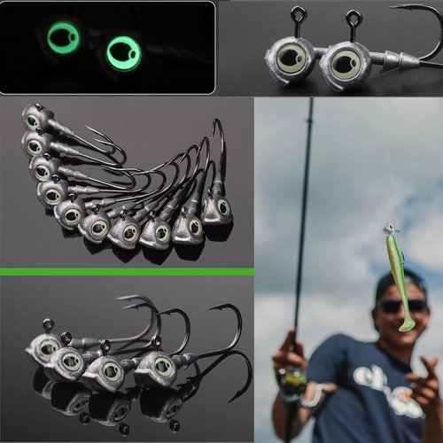 DAMIDEL 50Pcs/Box Swimbait Jig Heads Fishing Hooks with 3D Eye，4 Sizes（1/4oz.3/8oz,1/5oz. 1/8oz Mixed，Automatic stabilization Head Design/Luminous,Bass Freshwater&Saltwater