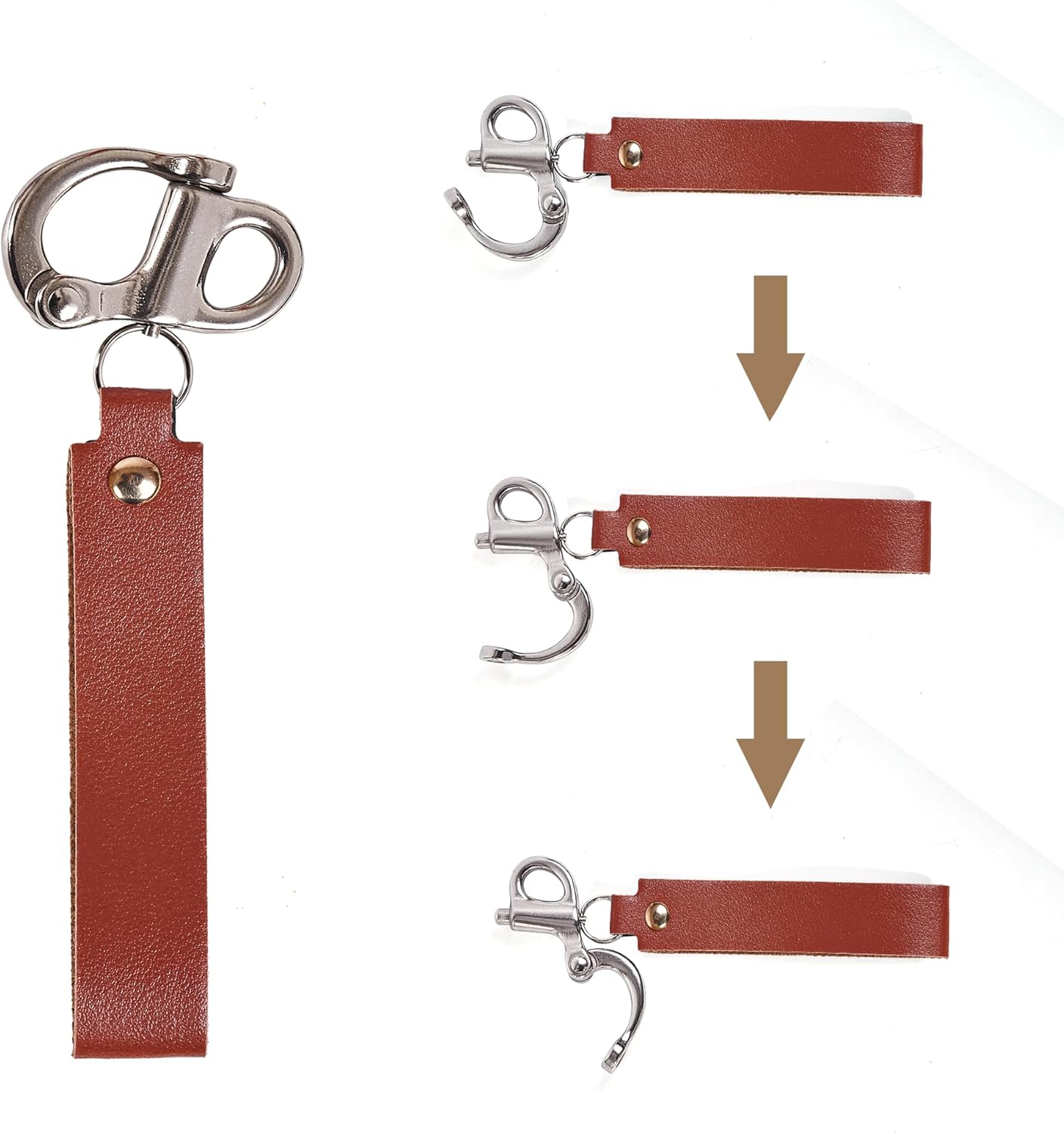 2 Pcs Firefighter Quick Release Shackle with Leather Handle, 316 Marine-Grade Stainless Steel Quick Release Clip, Fixed Snap Shackle Lanyard for SCBA Mask, Sailing Rigging Shackle, Boat Buckle
