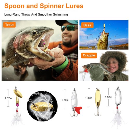 TCMBY Fishing Lures Bait Tackle Kit Set for Freshwater Trout Bass Fishing, Including Accessories, Fishing Tackle Box, Crankbait, Spoon, Hooks, Fishing Gear and Equipment for Starter Beginner.
