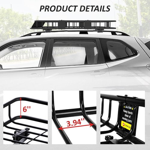 FORWODE 250LBS. 64" x 23" x 6" Roof Rack Carrier Basket, Universal Rooftop Cargo Luggage Rack Basket for Car, SUV, Truck