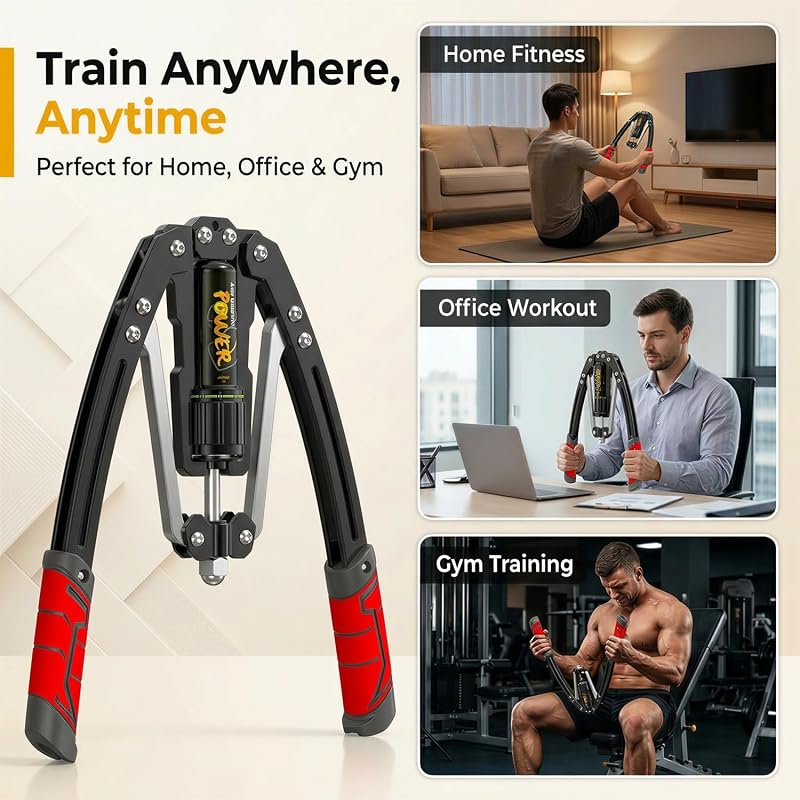 Red 10-Gear Hydraulic Arm Exerciser for Chest, Biceps & Shoulders - 22-440 lb