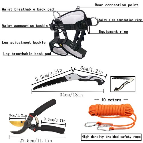 timiland Adjustable Alloy Steel Tree Climbing Gear，Tree Spikes， Tree Climbing Spikes Set with Safety Belts 350lbs Load Capacity Arborist Equipment for Rock Climbing、Fruit Picking、Tree Felling