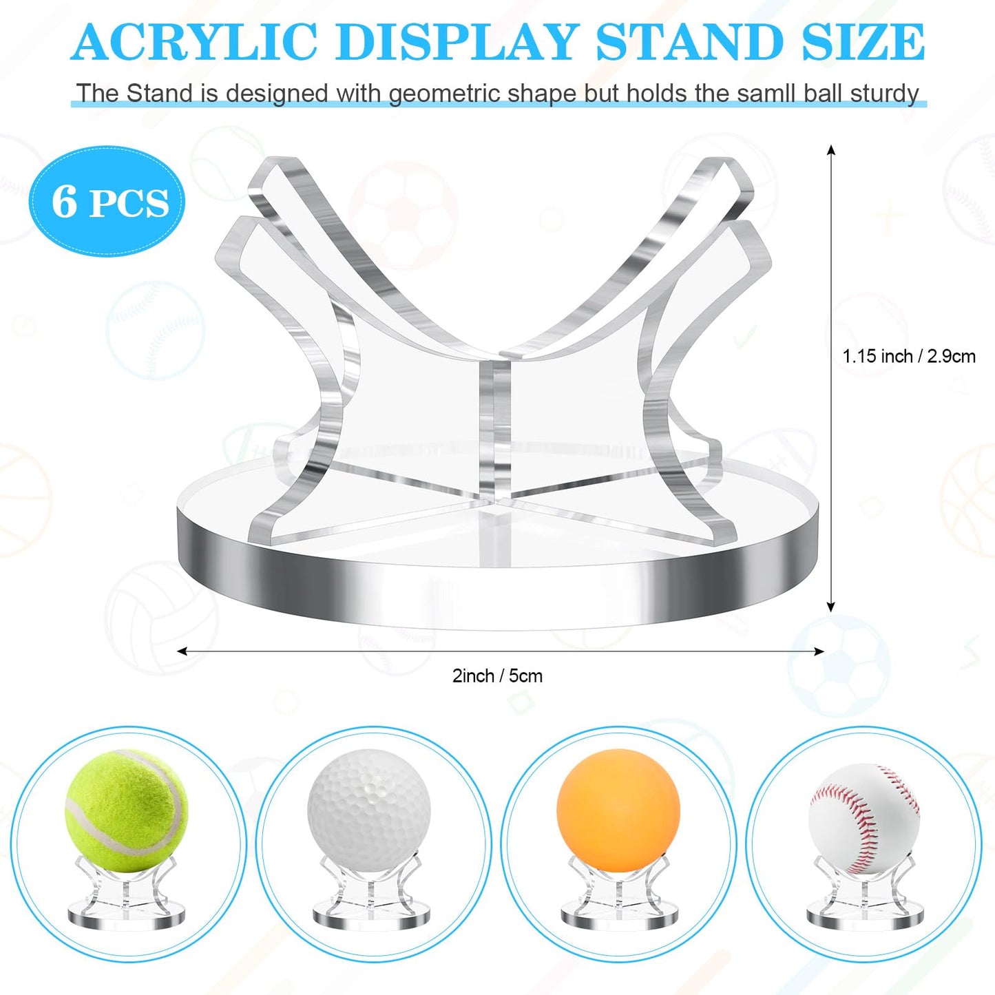 Sumind 8 Pcs Acrylic Small Ball Stand Holder Sport Ball Display Rack Baseball Display Stand with 8 Pieces Non-slip Rubber Pads for Baseball Golf Softball Tennis Spheres, Clear