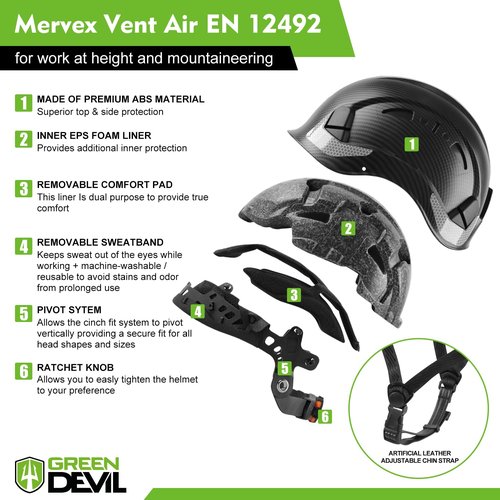 GREEN DEVIL Safety Helmet Hard Hat with Visor and Chin Strap Vented Lightweight Adjustable Hardhat for Men Women with Hi-Viz Design Ideal for Tree Climbing Work at Height