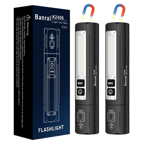 Rechargeable Tactical Flashlights High Lumens - Super Bright Small Powerful LED Magnetic USB C Flashlight, 8 Modes, Dual Button Waterproof Pocket Flash Light for Emergency, Car (2, Black)