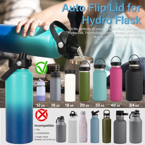 EIPOSAU Auto Flip Lid for Hydro Flask Wide Mouth, Great Spout Lid for Simple Modern, Fits for Iron Flask and Other Brands, Replacement Lid with Button Lock, 2Pack