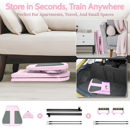 Pilates Reformer Set, Pilates Board, Multi-Purpose Foldable Pilate Reformer Board for Home, 6 in 1 Pilate Sliding Board for Women and Men (Pink, 38.6 x 12 in)