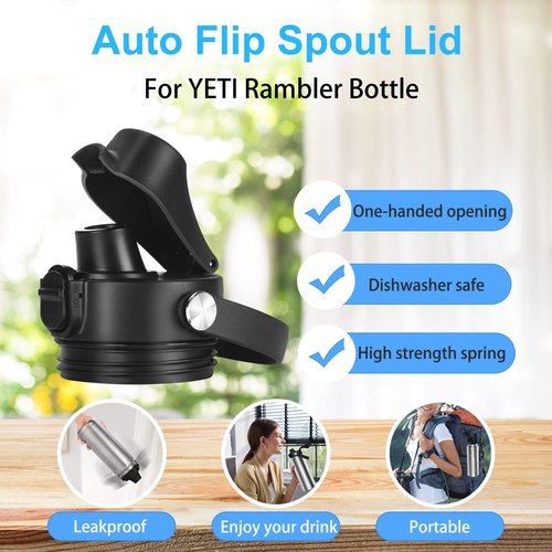 BIJISI Auto Spout Lid for YETI Rambler Bottles, Fits 18/26/36/64 oz Bottles, Chug Replacement Lid Cap with Push-Button Lid and Flexible Handle