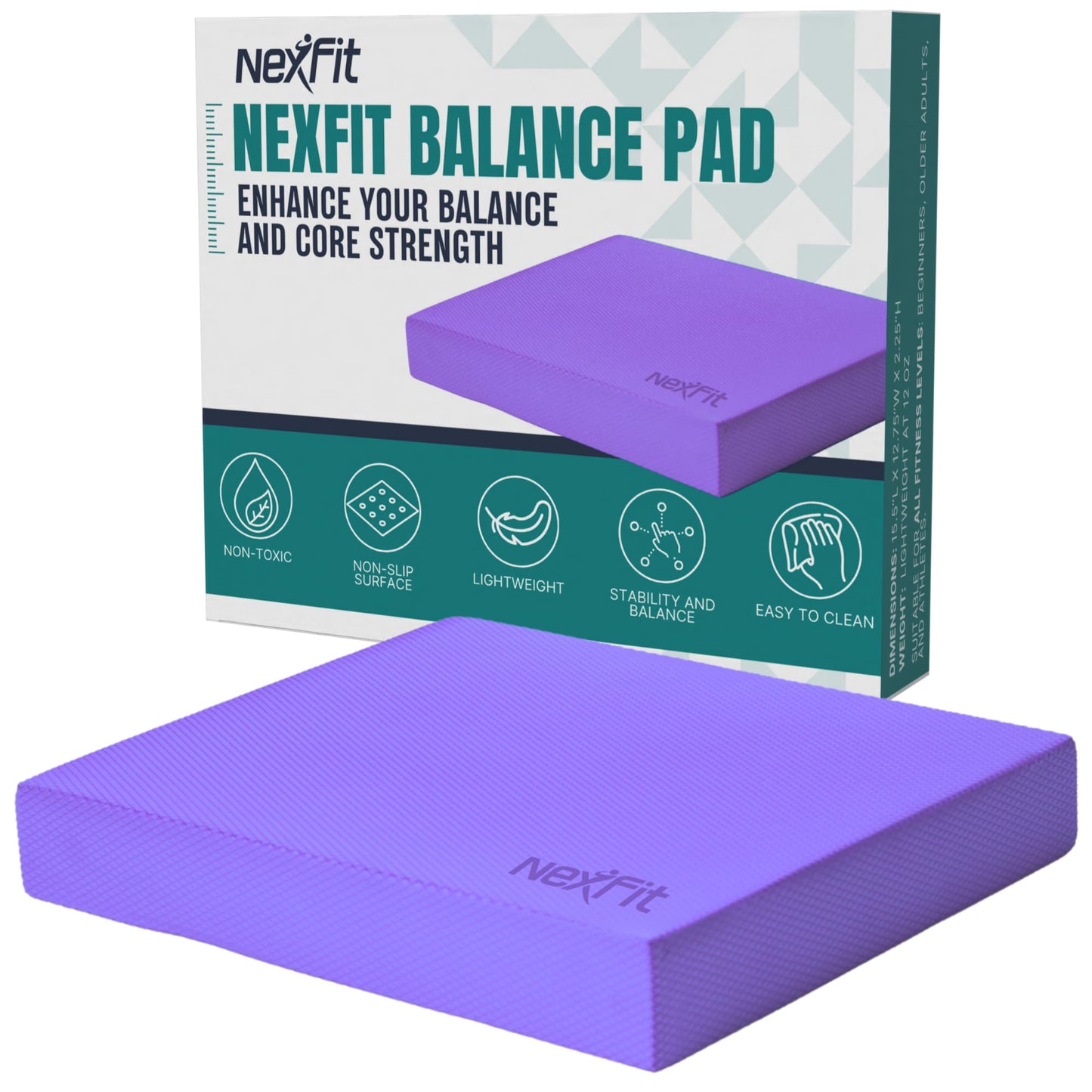 NexFit High-Density Balance Pad - Durable TPE Foam Balance Pad Physical Therapy , Foam Exercise Pad with Non-Slip Surface, Lightweight for Home & Gym Workouts, Core Strength & Balance Enhancement (Purple)