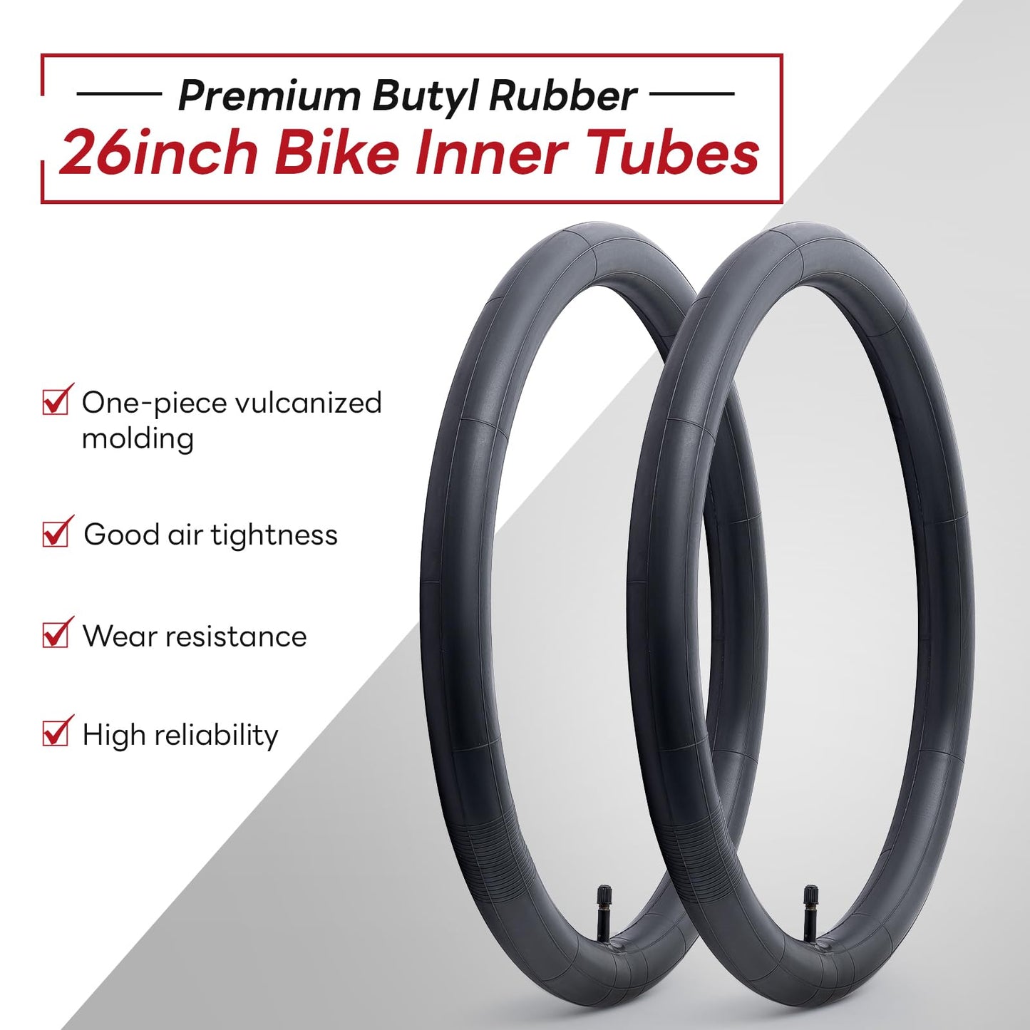 26x1.75/1.95/2.0/2.10/2.125 Bike Tubes 26" Replacement Bicycle Inner Tubes (2 PCS) Reliable 26 x 1.75-2.125 Inner Tubes AV32mm Schrader Valve for City/Road/Mountain/Cruiser Cycling Scenarios