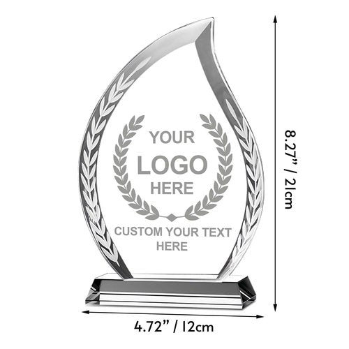 Emoragifou 8.27 x 4.72” Custom Crystal Trophy Award, Customized Engraved Crystal Award Plaque with Your Logo/Emblem/Text, Personalized Awards and Trophies for Sports, Corporate Events, Games Nights