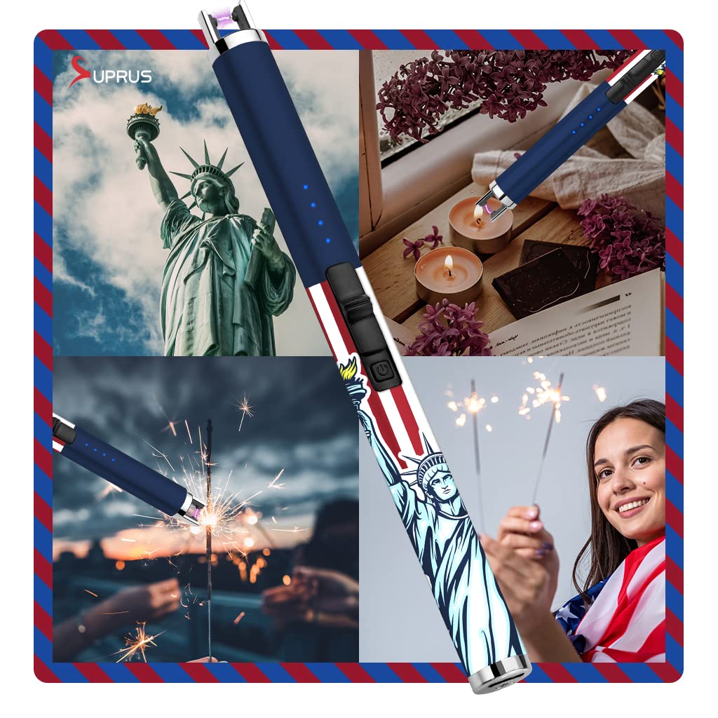 SUPRUS Electric Candle Lighter USB Type C Rechargeable Lighter with LED Battery Display and Safety Switch Windproof Best Souvenir for Independence Memorial and Veterans Day (Statue of Liberty)
