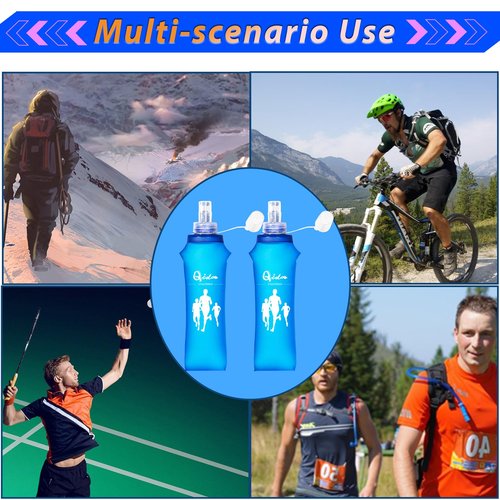 Qidoe 2 Pack Running Vest Soft Flask, 17oz/500ml BPA-Free TPU Collapsible Soft Water Bottle for Hydration Pack, Running Vest, Folding Water Bottles for Hiking Cycling Climbing