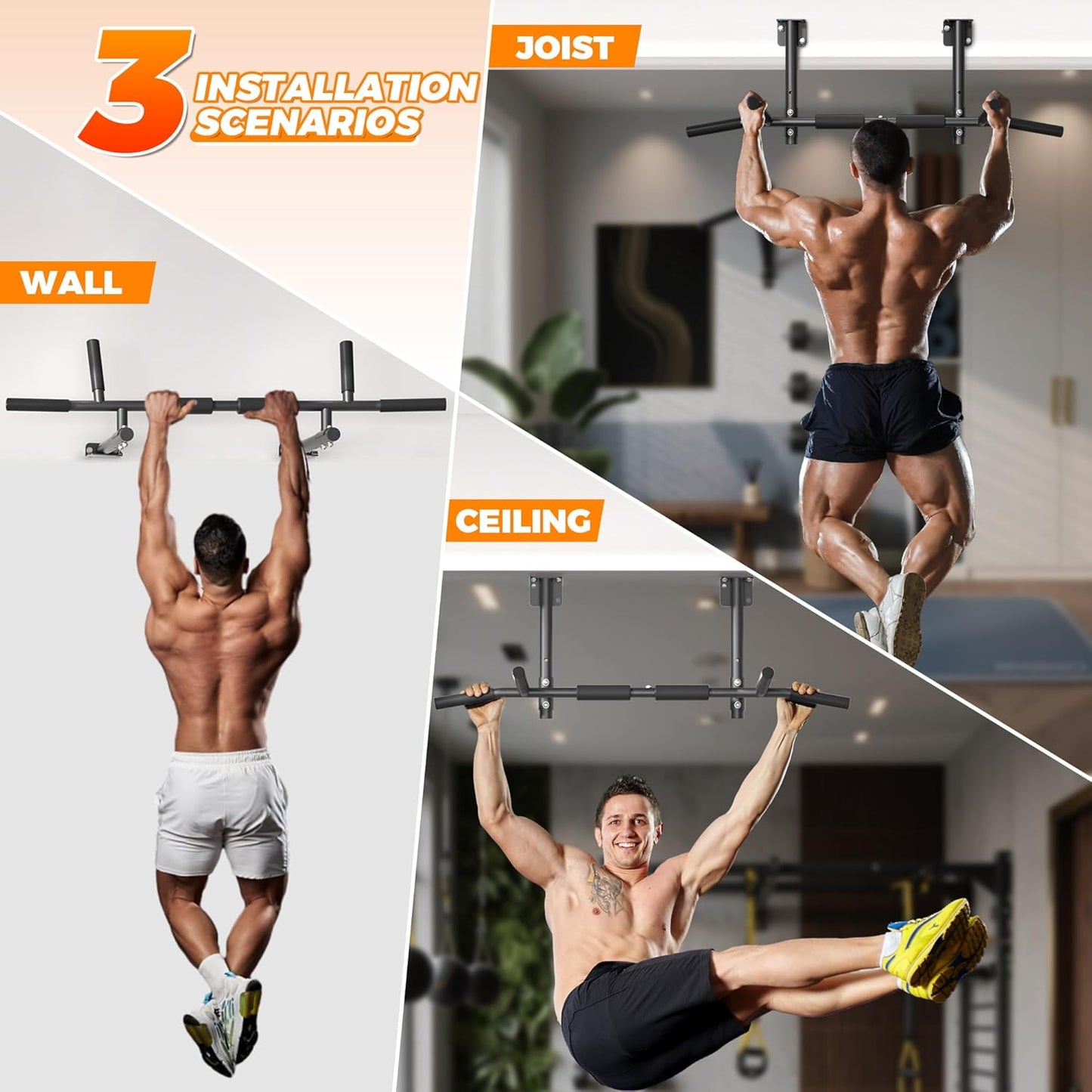 Joist Mounted Pull Up Bar,42" Wide Bar Ceiling Mount Chain Up Bar Adjustable Height,for Home Gym,Cross Training Strength Building,up to 350LBS