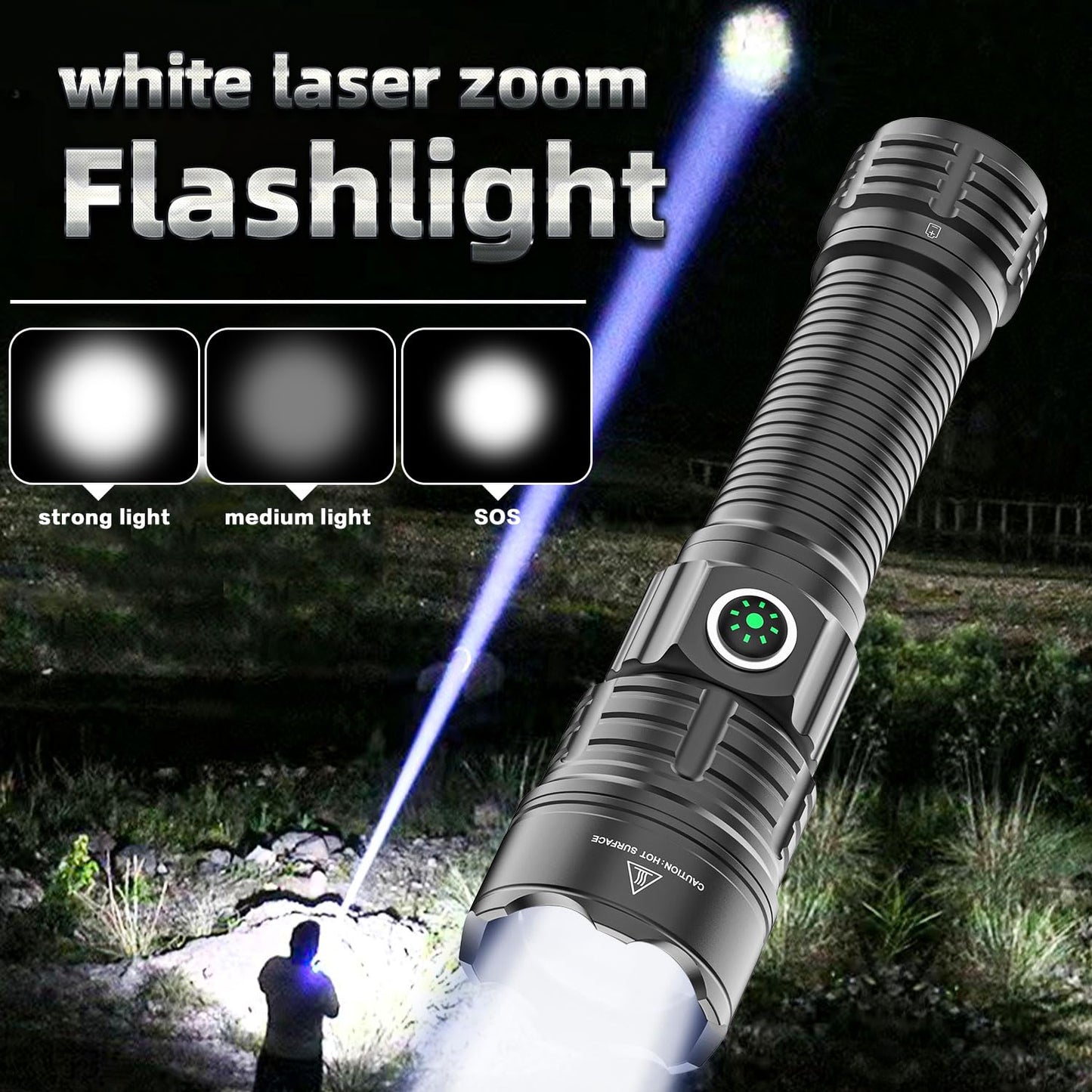 haixnfire Tactical Flashlight Type-C USB Rechargeable 6000 lumens Zoomable LED Waterproof flashlights with Pressure Switch Picatinny Rial Light