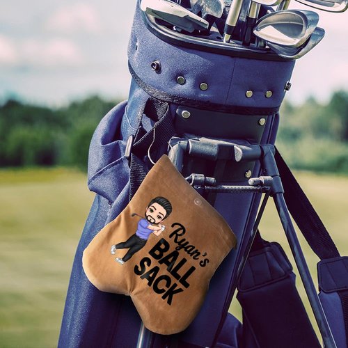 Personalized Golf Ball Bag, Custom Cartoon Character & Name on Golf Shag Bag with 2 Balls, Birthday Gift for Men Women (Cartoon Character)