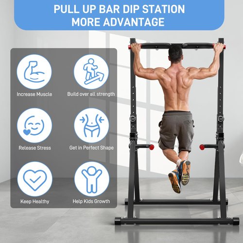 Klismos Foldable Pull Up Bar Station, Adjustable Multifunction Power Tower Dip Bar Station Home Gym Strength Training Workout Equipment for Pull-up Push-up Dips