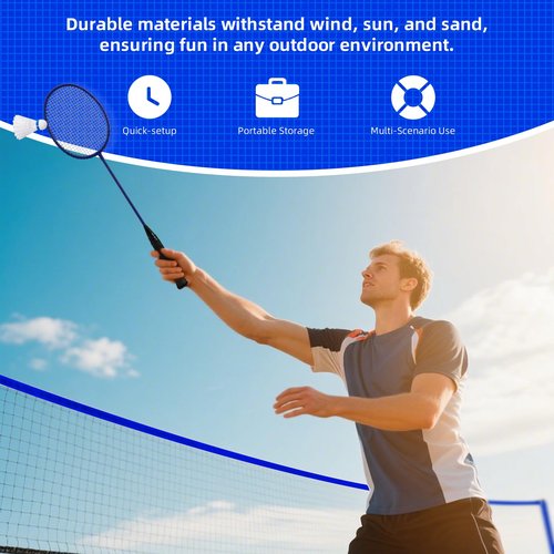 Portable Badminton Set Regulation Net- Easy Setup Steel Poles, 4 Rackets & 3 Shuttlecocks Ideal for Backyard Fun with Friends and Family from Kids to Adults - Includes Carry Bag