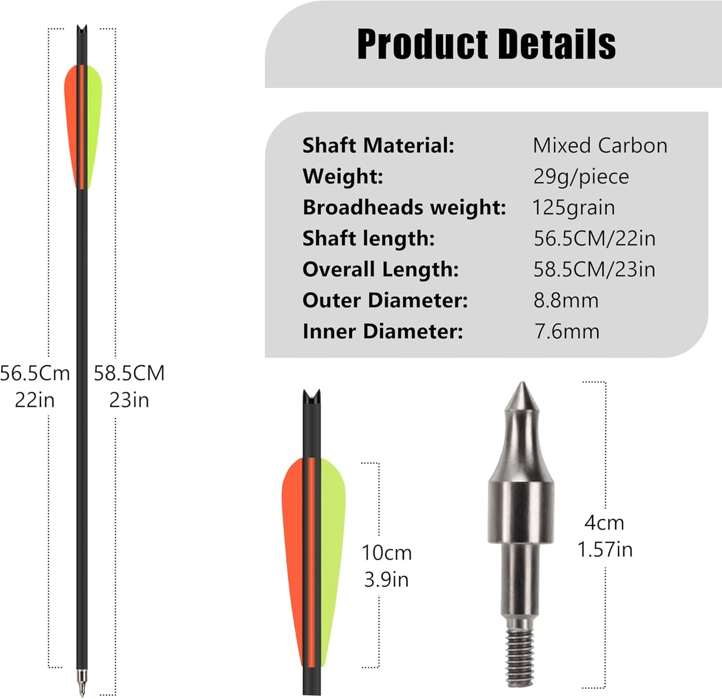 18Pcs 22 Inch Crossbow Bolt,Hunting Carbon Arrows for Outdoor Target Practice