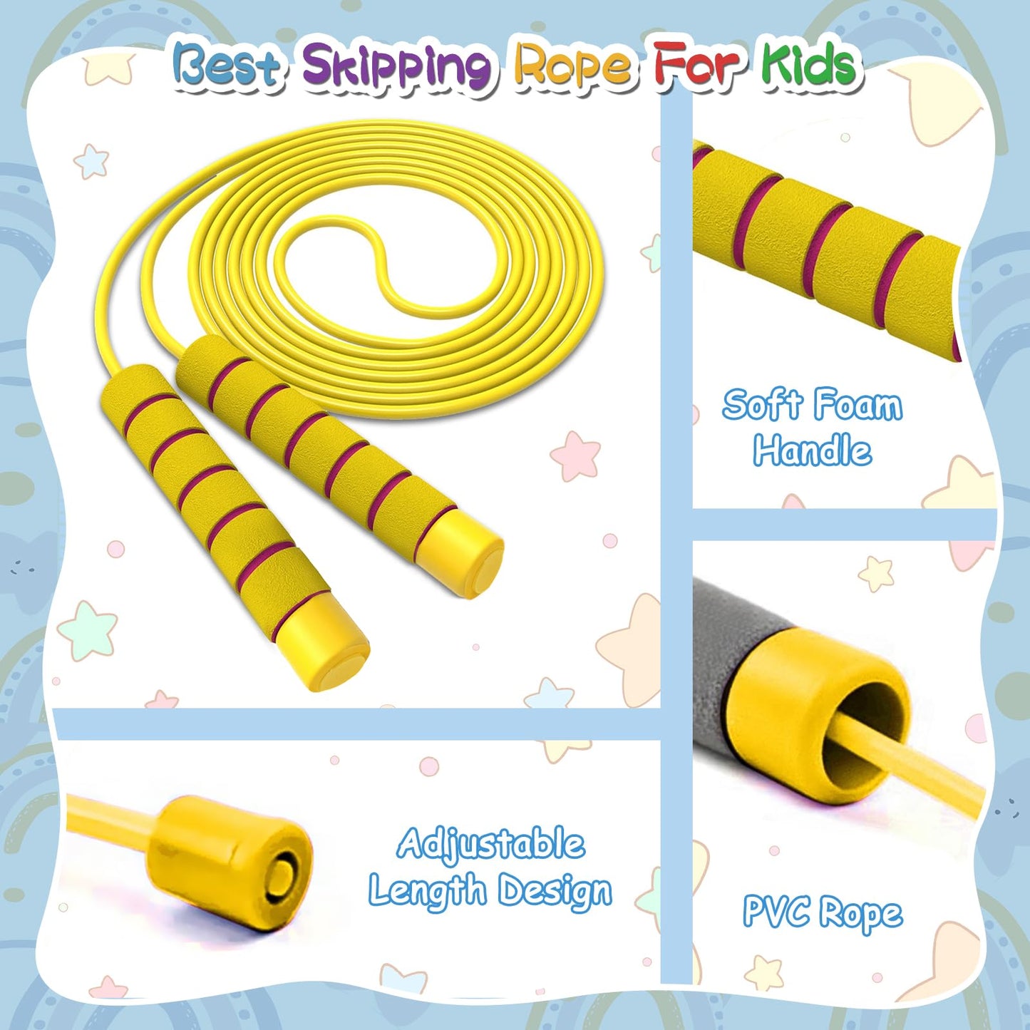 Adjustable Soft Skipping Rope for Kids - Toddler Jump Rope With Skin-Friendly Foam Handles, Ideal for Boys & Girls Exercise & Outdoor Fitness