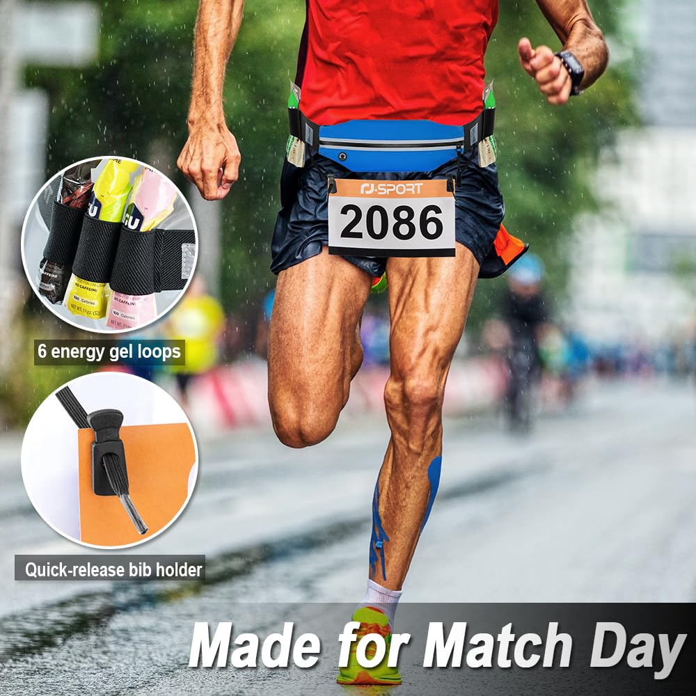 RJ-Sport Triathlon Belt with Pouch - Race Number Bib Holder with 6 Gel Loops, Ideal for Running, Cycling & Marathon (Orange)