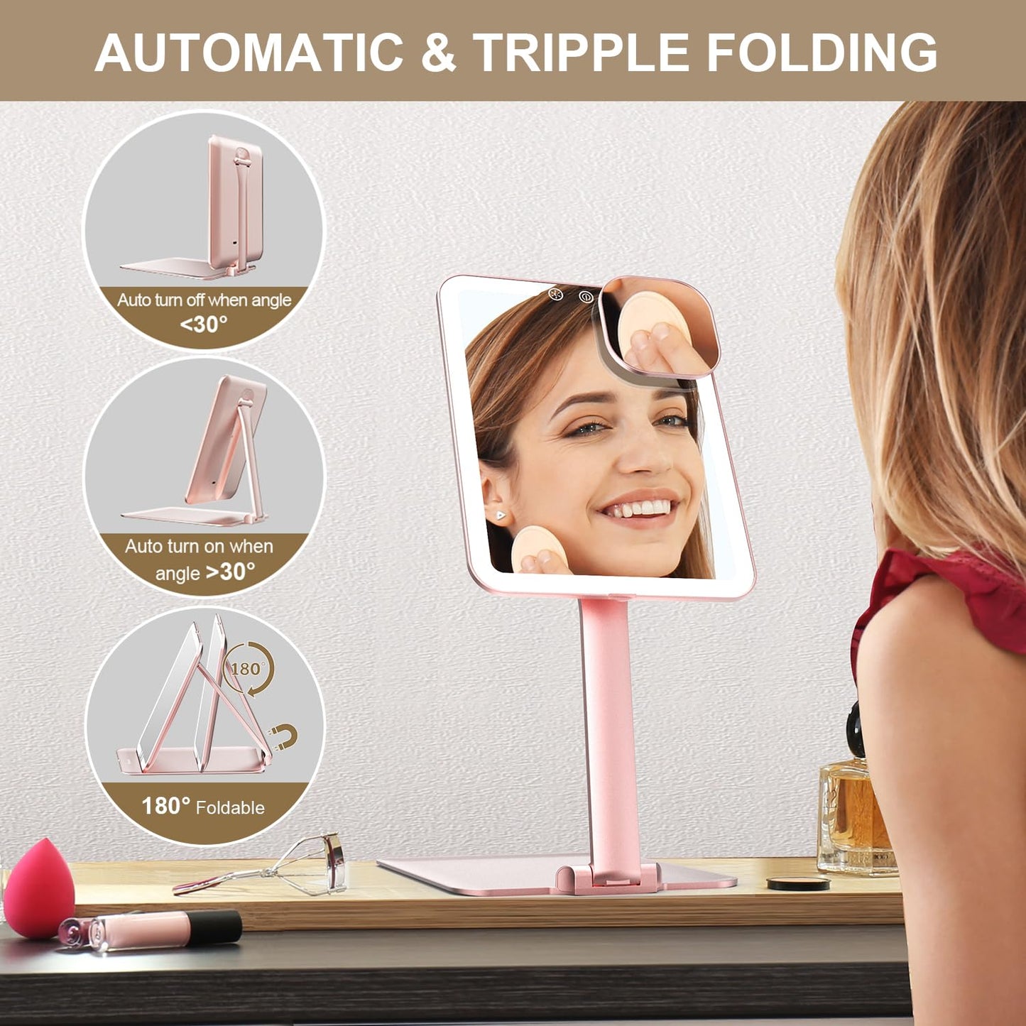 Mocado Travel Makeup Mirror with Light, Foldable Lighted Makeup Mirror