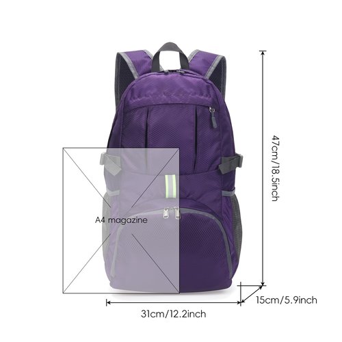 Yaopeing Lightweight Backpack,25L Foldable Hiking Packable,Water Resistant Travel Outdoor Shoulder Bag for Woman Men,Purple