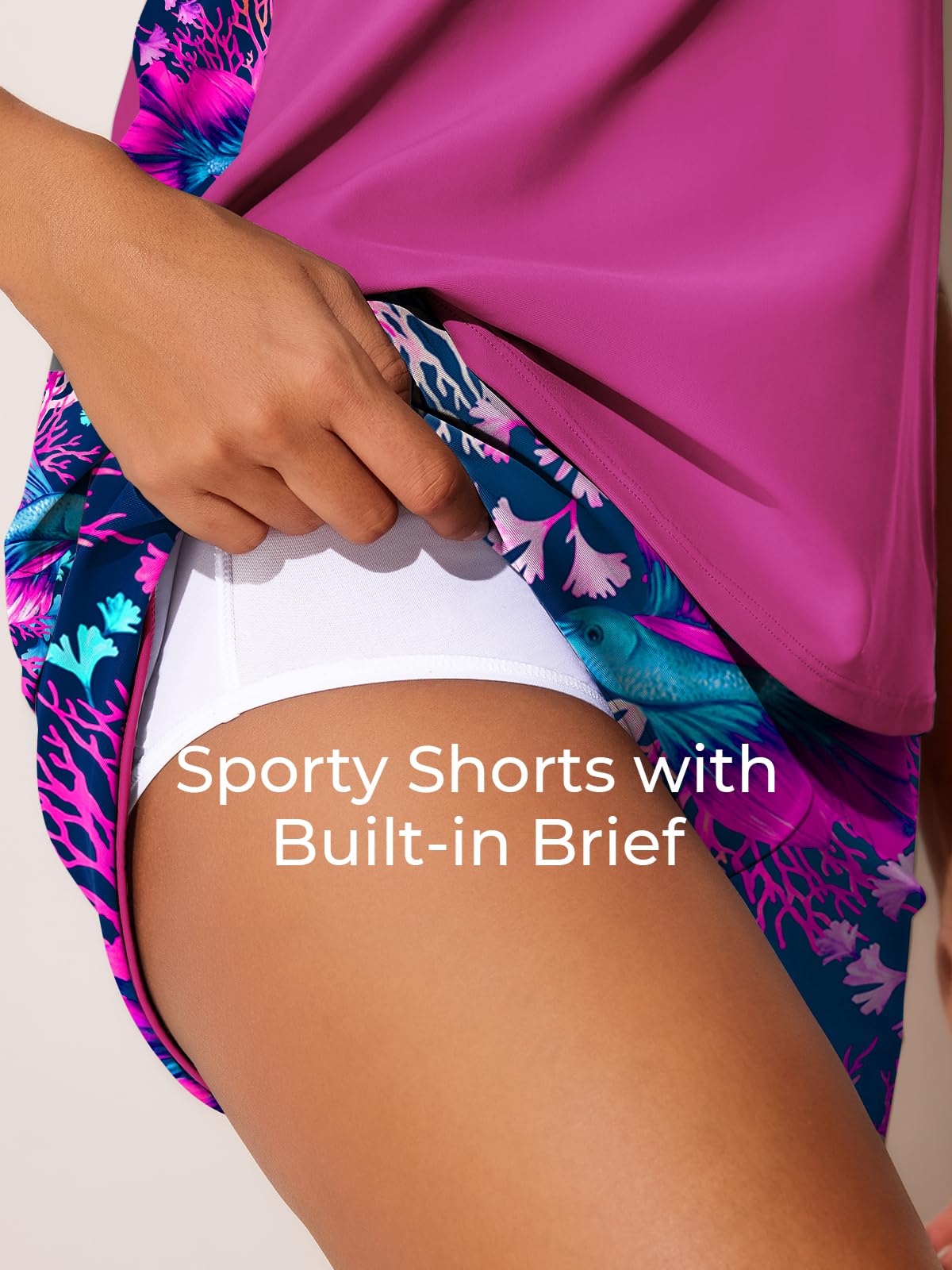 Summer Mae Blouson Tankini Swimsuits for Women 2026 Tummy Control Two Piece Bathing Suits with Sporty Pockets Swim Shorts Deep-sea Driftinga Size 12
