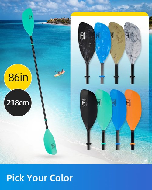 OCEANBROAD Kayak Paddle 86in/218cm Alloy Shaft 2-Piece Floatable Kayak Oar for Kayaking Canoeing Boating, 1 Paddle, Mint Green