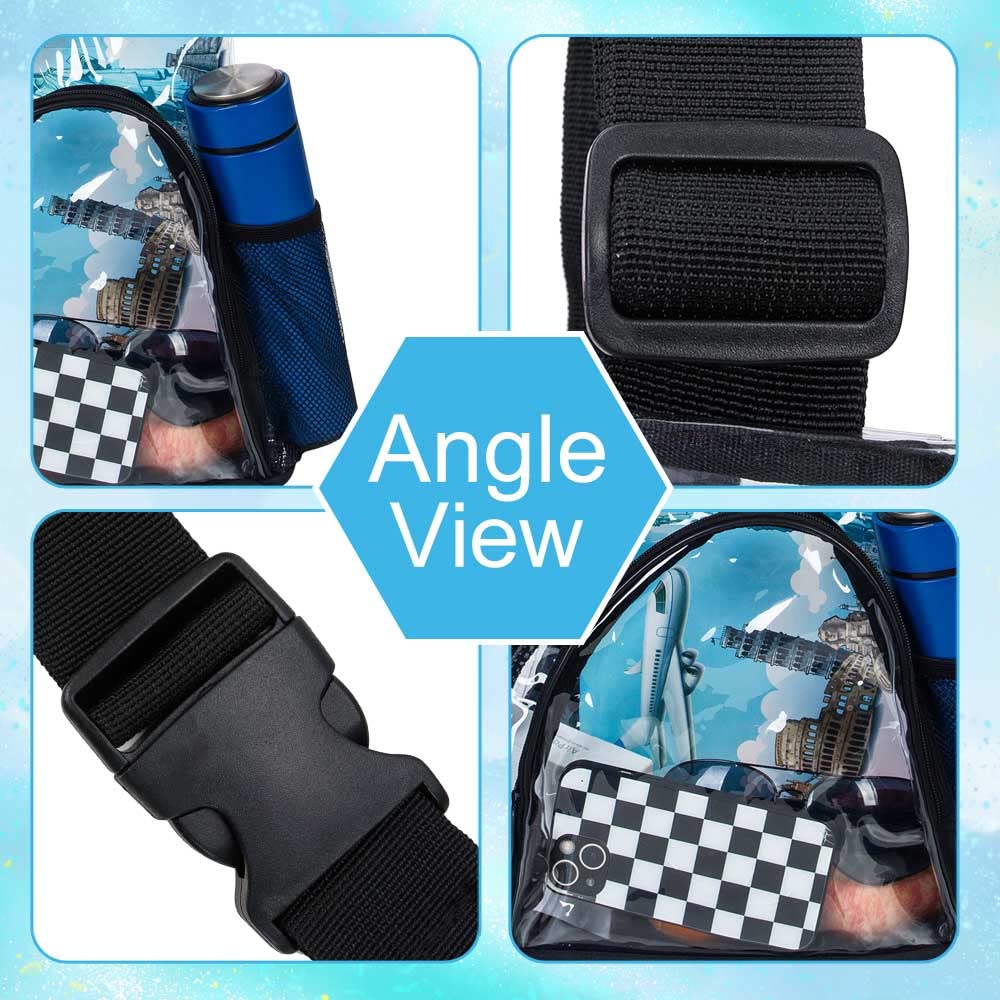 AGSDON Clear Sling Bag Stadium Approved, Small PVC Crossbody Shoulder Backpack, Casual Transparent Daypack - Black
