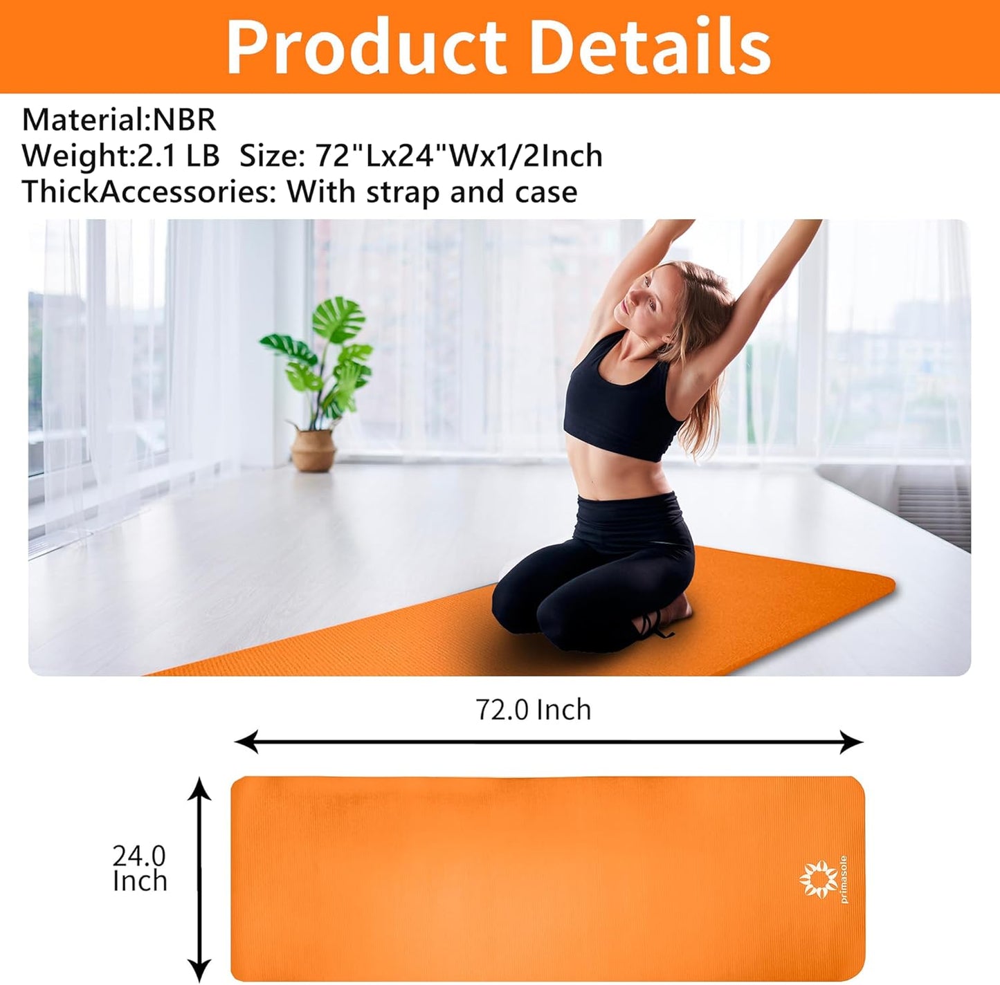 1/2-Inch Extra Thick NBR Yoga Mat with Enhanced Stability - Textured Design, Lightweight Mat with Carrying Strap & Case for Yoga, Pilates, Gym & Home Use (Multiple Colors)