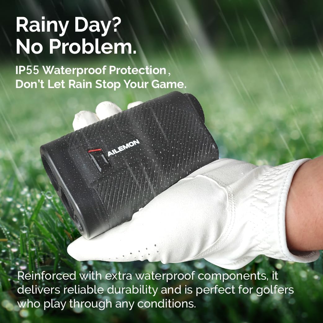 AILEMON Golf Rangefinder with Slope Switch, Flag Pole Locking with Pulse Vibration, 6X Magnification Laser Range Finder Golfing & Hunting, 900 Yards Rangefinders with Magnet Stripe (Black)