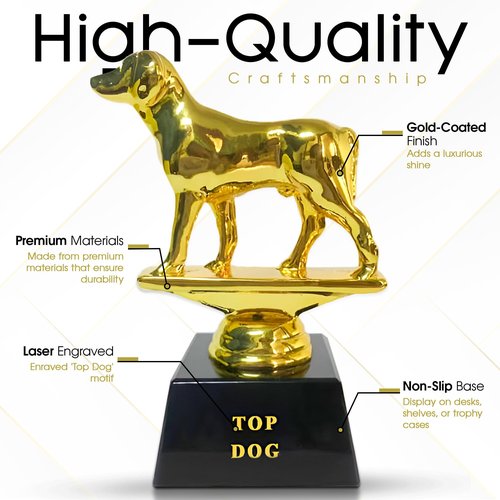 Vaulted Skulls & Co Top Dog Trophy | Dog Trophy Award | Gold Dog Competition Award | Sports Team Trophies | Funny Office Trophy | G.O.A.T Dog Trophy | Gold/Black | Small Trophy | 3”