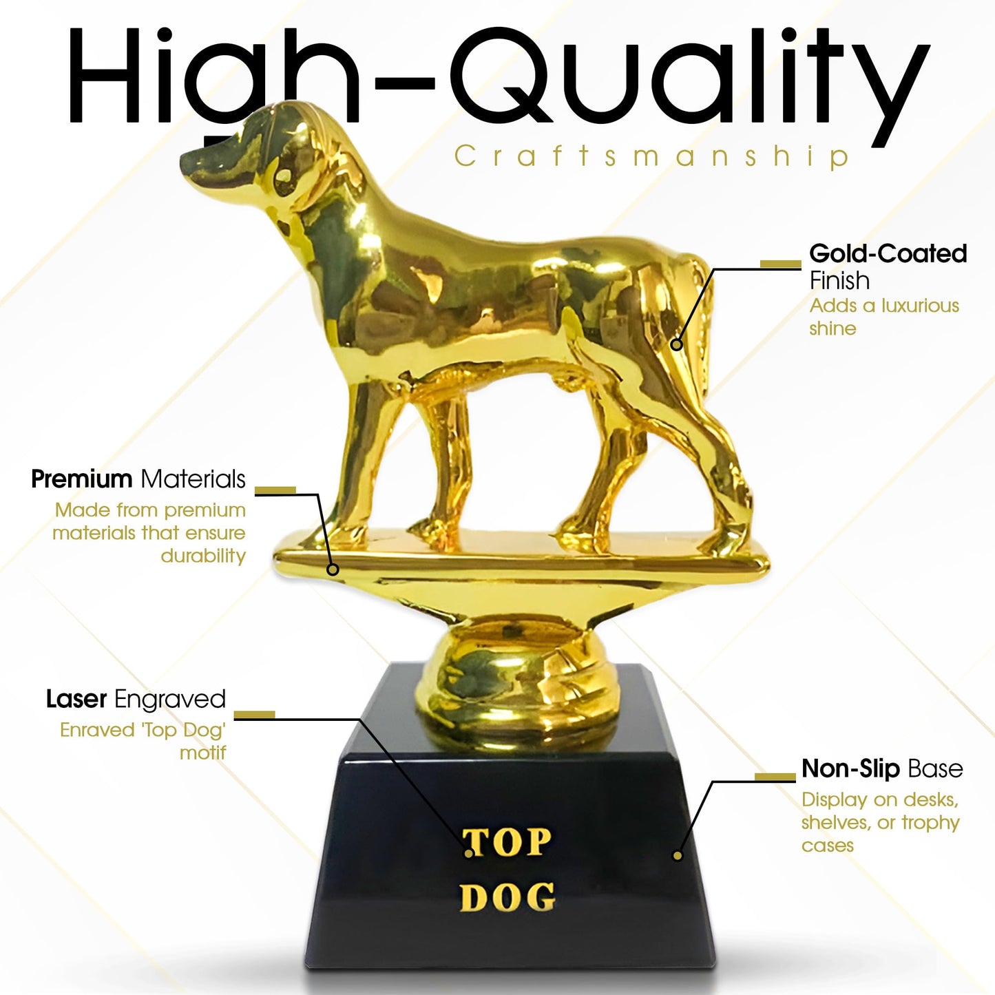 Vaulted Skulls & Co Top Dog Trophy Mini | Dog Trophy Award | Gold Dog Competition Award | Sports Team Trophies | Funny Office Trophy | G.O.A.T Dog Trophy | Gold/Black | Small Trophy | 3”