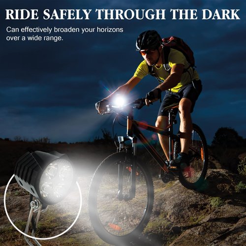 Electric Bike LED Headlight 36V 48V 12V-60V Bike Front Light with Built-in Horn 4 Lights 3 Pin Connector for Night Riding Waterproof Bicycle Horn Headlight for E-Scooter