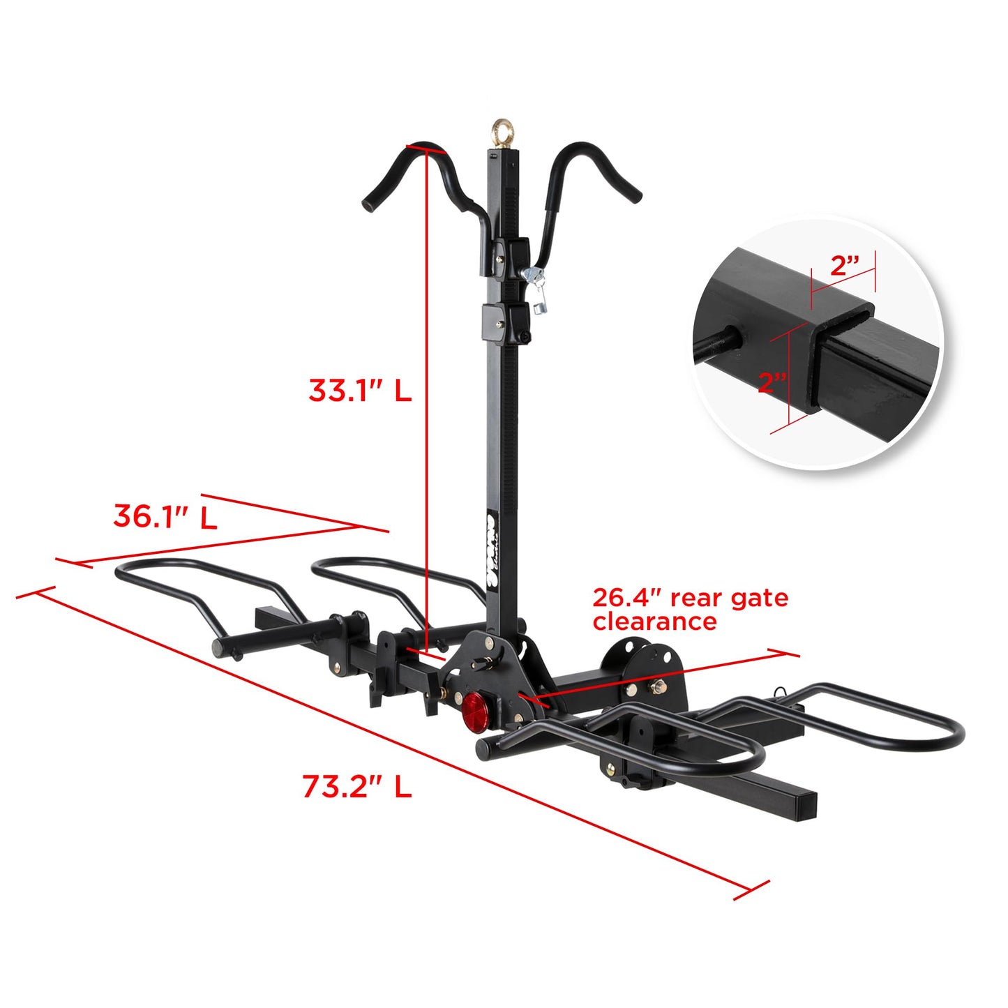 Young 200 lbs. Capacity Hitch Mounted 2-Bike Rack with Lock for Standard, Mountain, Fat Tire Bikes, fit Car, SUV, Van, RV, Trailer, Truck