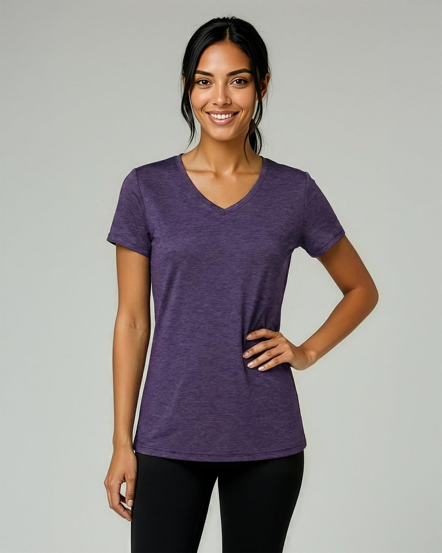Real Essentials 5 Pack: Women's Dry-Fit Short Sleeve V Neck T Shirt Workout Fitness Yoga Top Tee (Available in Plus Size), Set 11, 3X