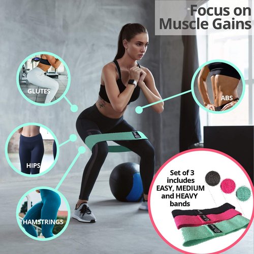 Limm Resistance Bands for Legs and Butt - Booty Hip Bands for Working Out - Fitness Loops to Activate Thighs, Glutes and Core - Premium Elastic Non-Slip Cotton Fabric