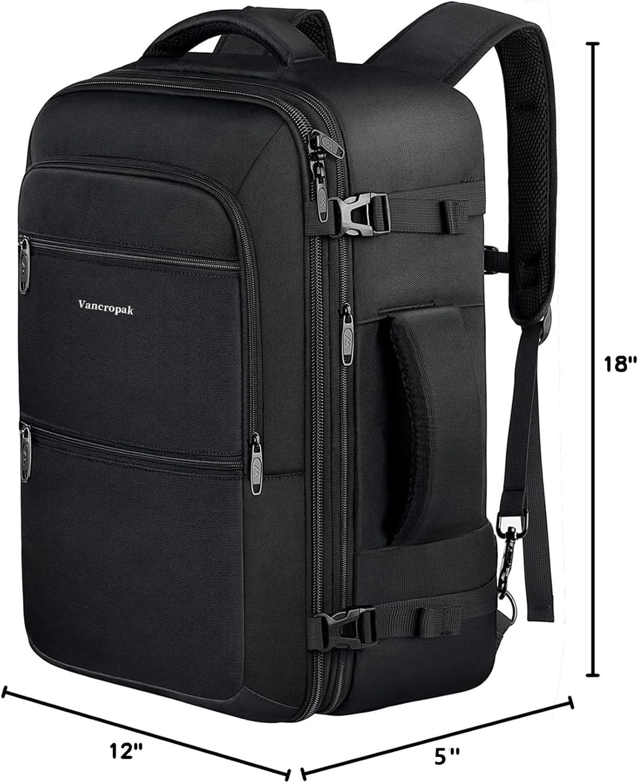 Vancropak 35L Carry on Bags for Airplanes, Luggage Backpack for Travel, Flight Approved Travel Bag for Men & Women, Water Resistant Suitcase Backpack Weekender Business Daypack Overnight Bag, Black