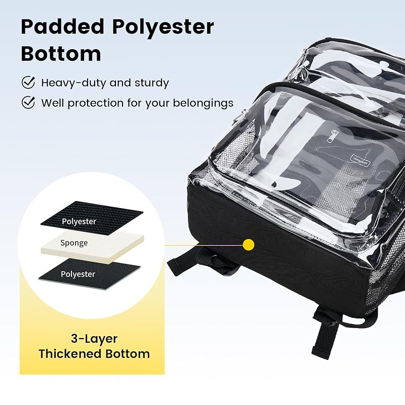 Clear Backpack for School 16 Inch, Transparent Bookbag with Black Variation: Large